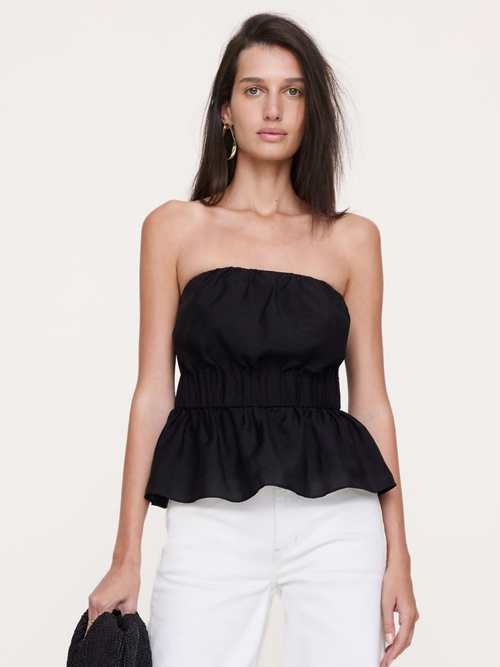 Banana Republic Strapless Black Linen Peplum Top in Sz Small 
Elegant/ Classy